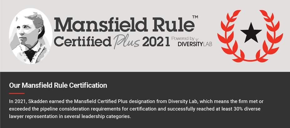 Image describing our Mansfield Rule Certification. Full text description below.