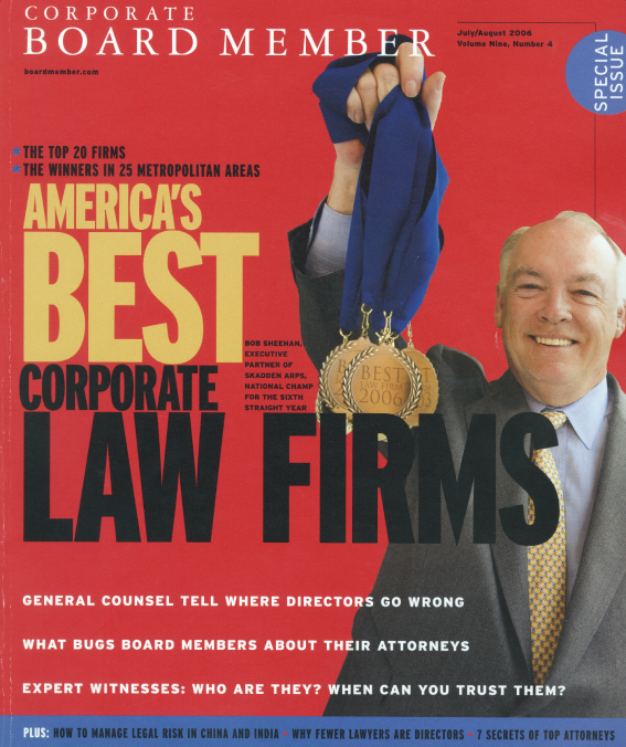 Corporate Board Member magazine cover -- highlighting Skadden as one of America's best corporate law firms