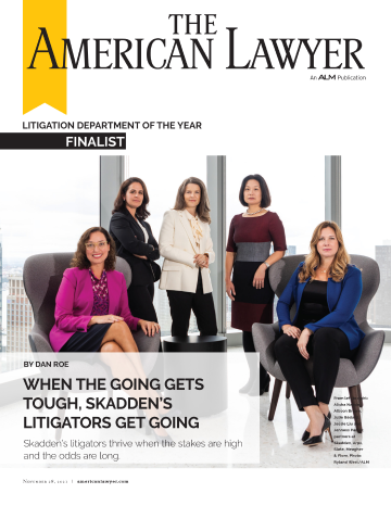 American Lawyer magazine cover -- highlighting Skadden as a finalist for 'Litigation Department of the year'